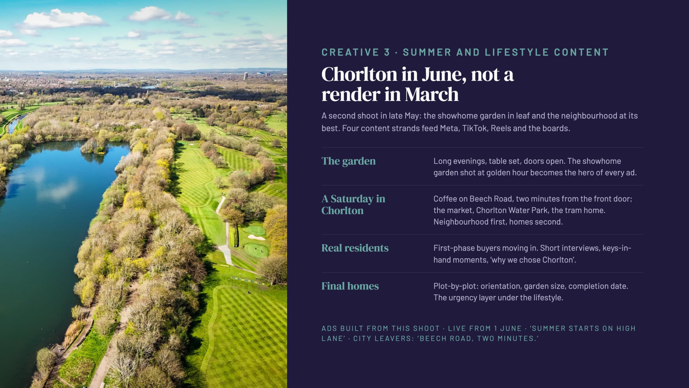 Creative 3 summer content: the garden, a Saturday in Chorlton, real residents, final homes