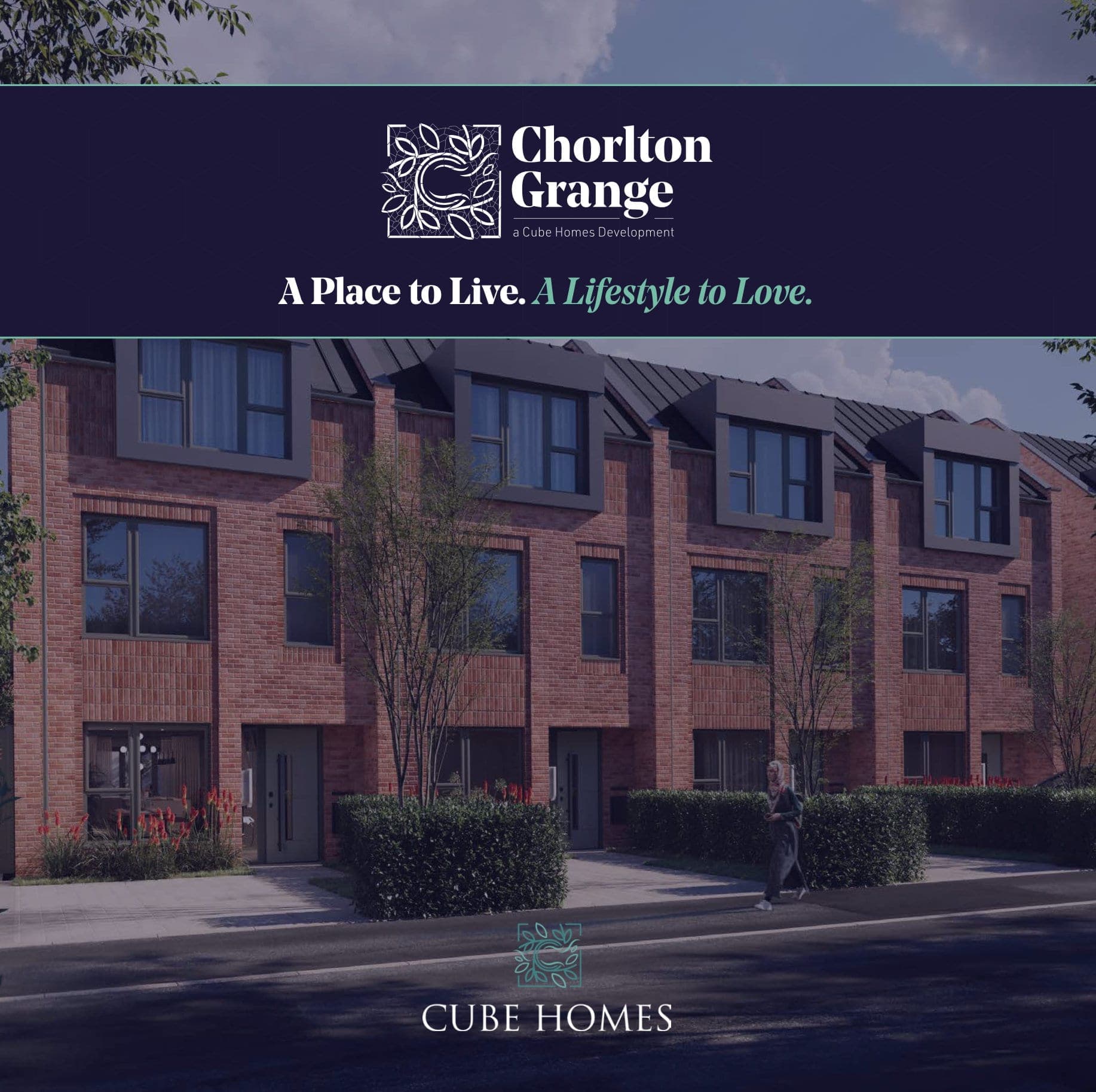 Launch social ad: “A Place to Live. A Lifestyle to Love.” over a CGI of the townhouses