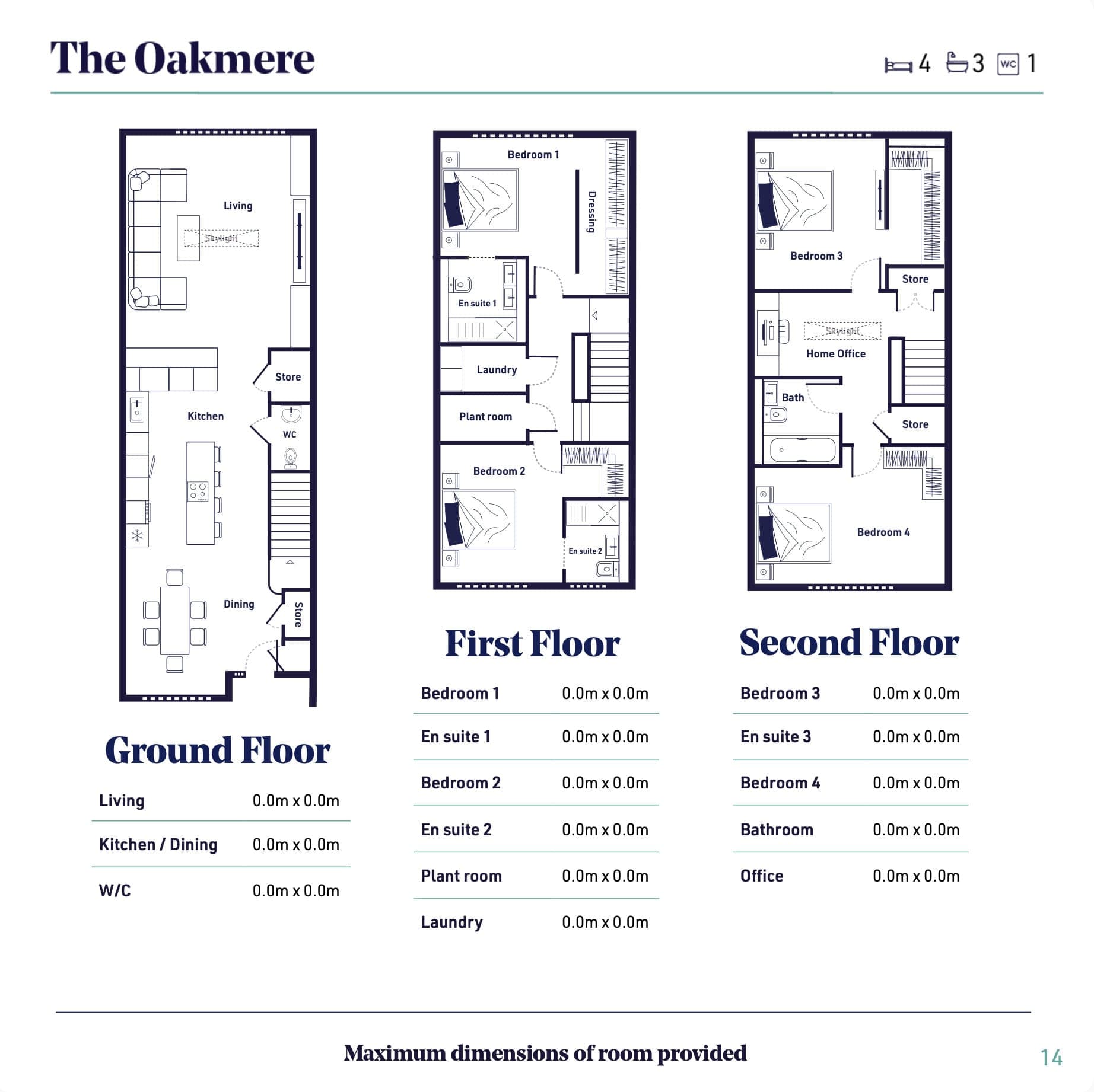 Brochure floor plan spread for The Oakmere