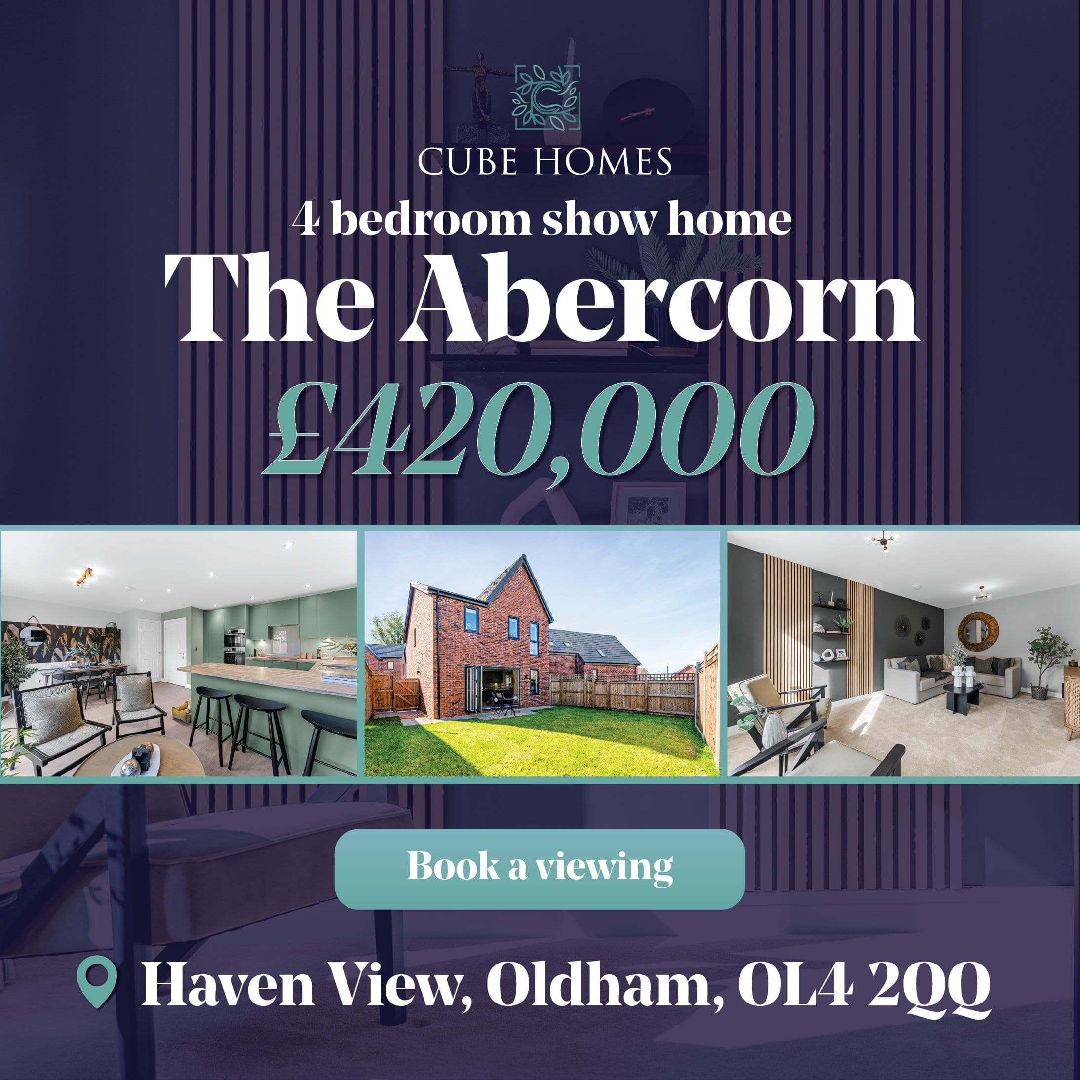 Social ad: Cube Homes 4 bedroom show home, The Abercorn, £420,000, Haven View, Oldham