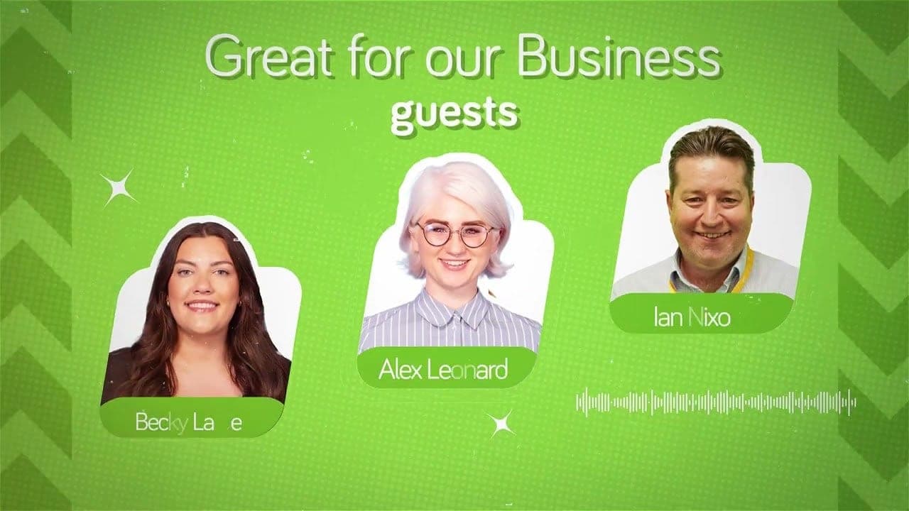 Great People Live episode graphic: “Great for our Business” with three guests